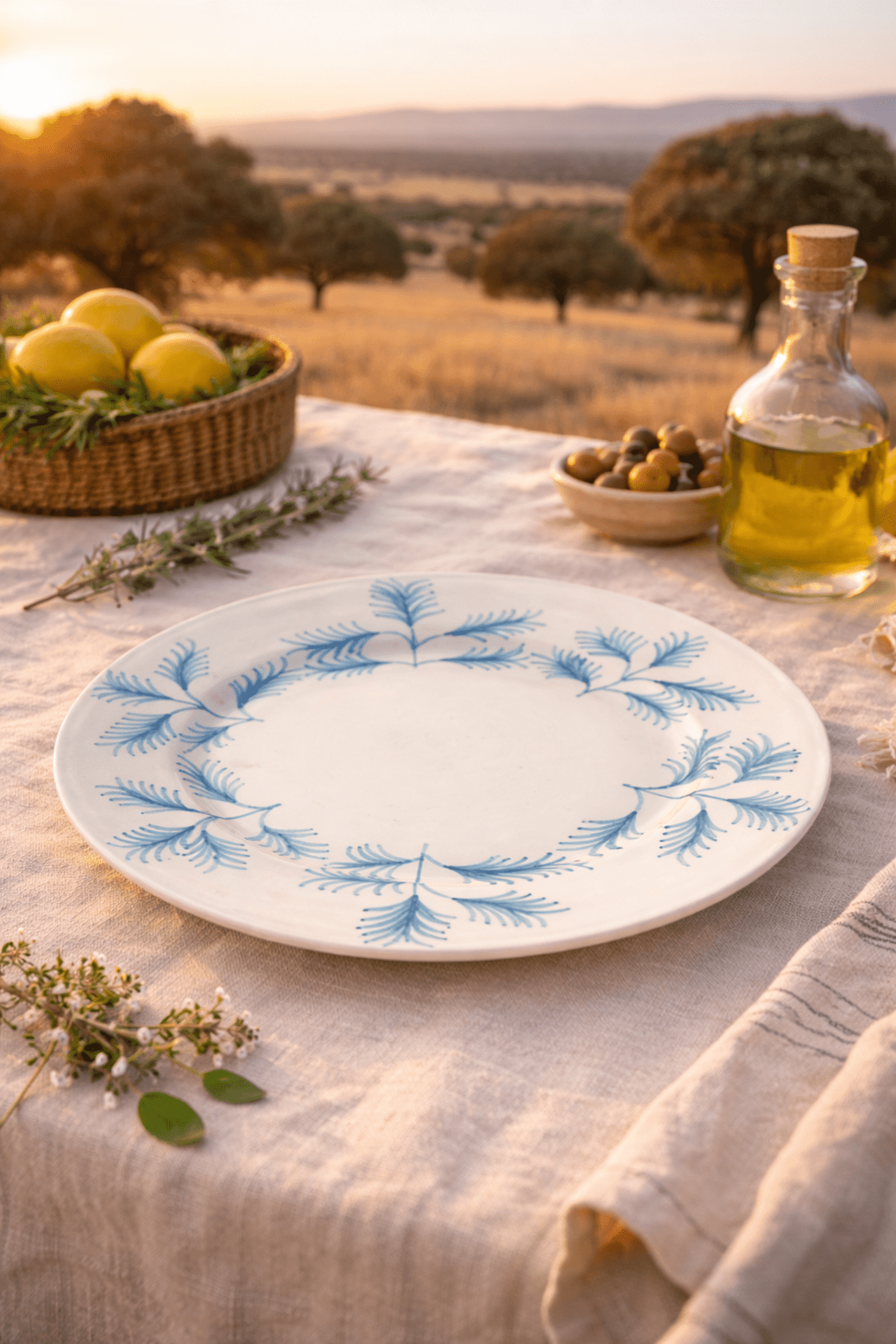 Plato bajo pintado a mano en tonos azules - 2