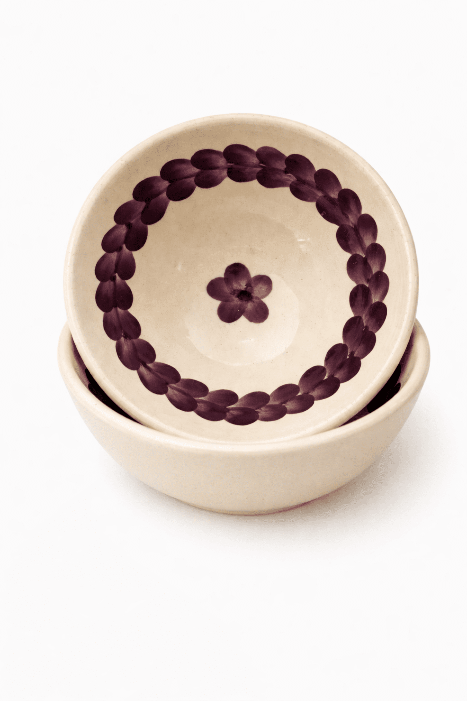 Cuencos de cerámica tradicional con guirnalda pintada a mano berenjena - 1
